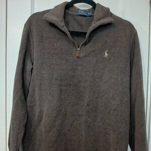 Ralph Lauren Polo 1/4 zip PULLOVER, men's brownish gray, medium, CLASSIC STYLE